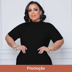 (PLUS) Blusa Canelado Liso Gola Alta