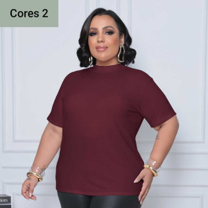 (PLUS) Blusa Canelado Liso Gola Alta
