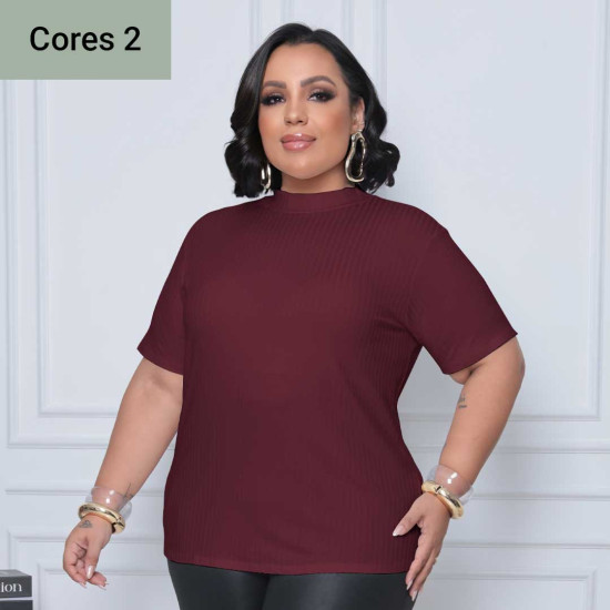 (PLUS) Blusa Canelado Liso Gola Alta