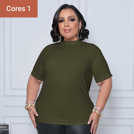 (PLUS) Blusa Canelado Liso Gola Alta