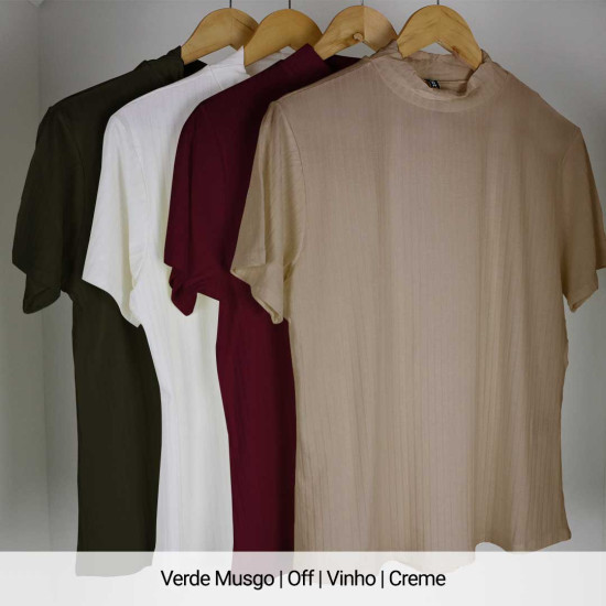 (PLUS) Blusa Canelado Liso Gola Alta