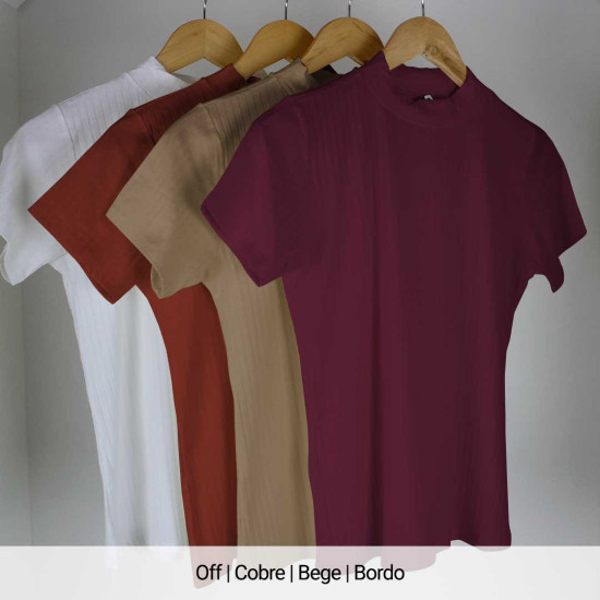 Blusa Canelado Liso Gola Alta