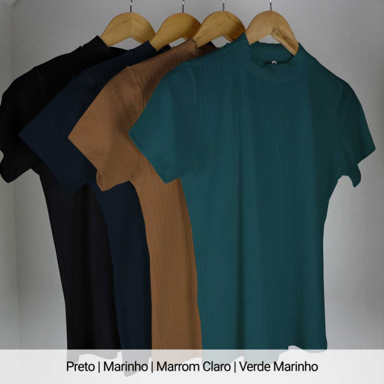 Blusa Canelado Liso Gola Alta