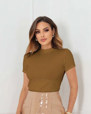 Blusa Canelado Liso Gola Alta