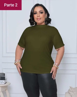 (PLUS) Blusa Canelado Liso Gola Alta