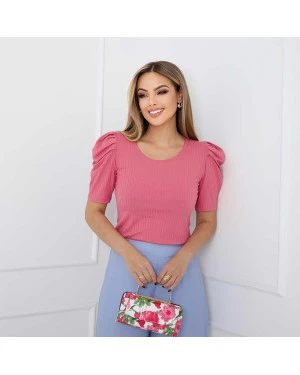 Blusa Canelado Liso - Manga Bufante