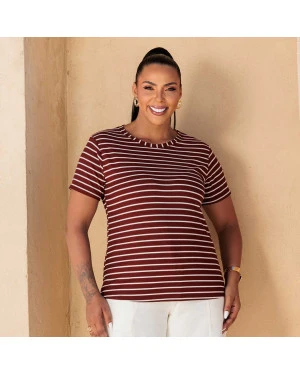 (PLUS) Blusa Canelado Listrado